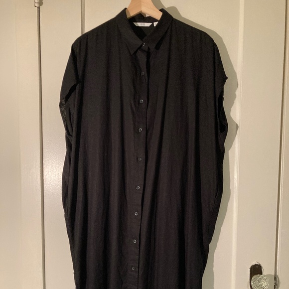 Buttoned Black Linen Dress, Uniqlo, Size Sm - Picture 1 of 6